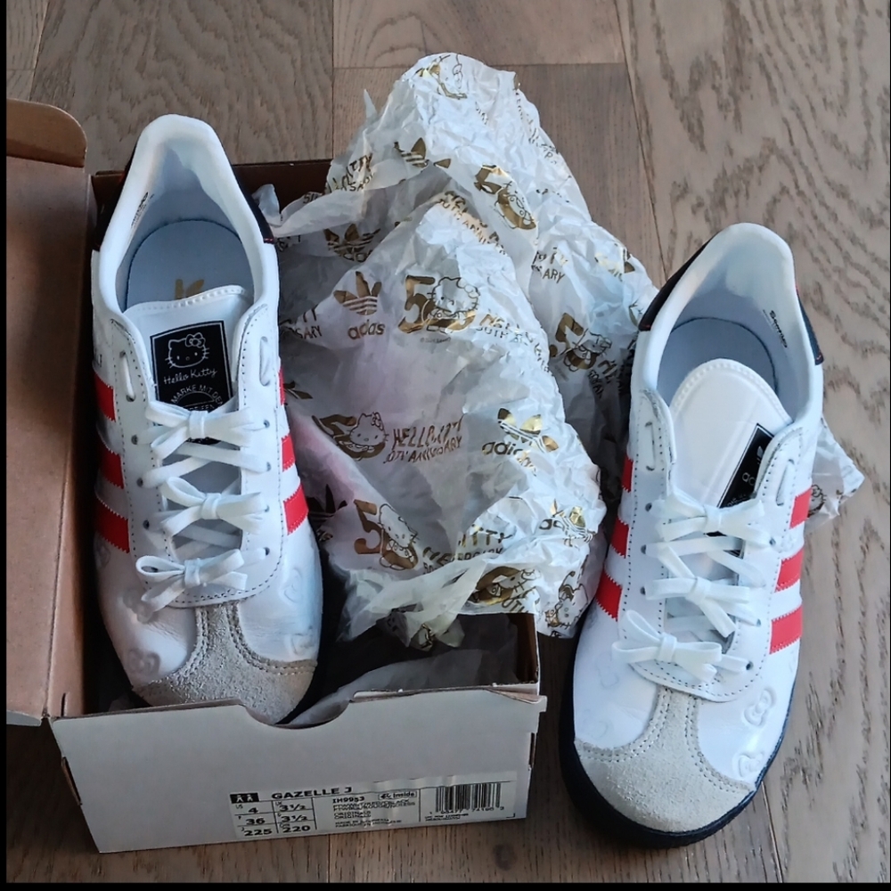 NEW HELLO KITTY Limited Edition Adidas Gazelle Size 4Y or 6-6.5 W - Picture 4 of 13